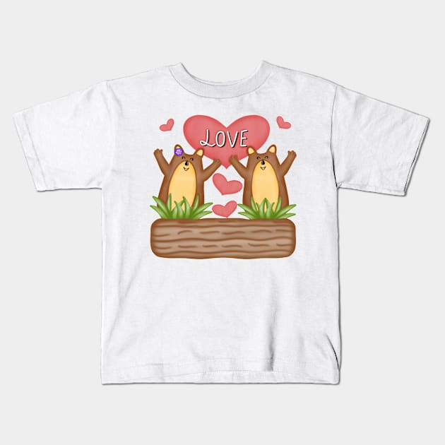 Happy love groundhog Kids T-Shirt by Onanong art design shop.